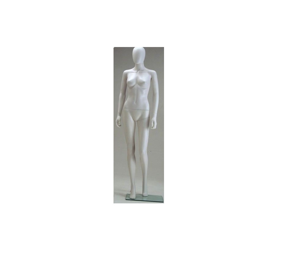 FEMALE EGG HEAD MANNEQUINS MATTE WHITE METAL BASE ENDURO PLASTIC
