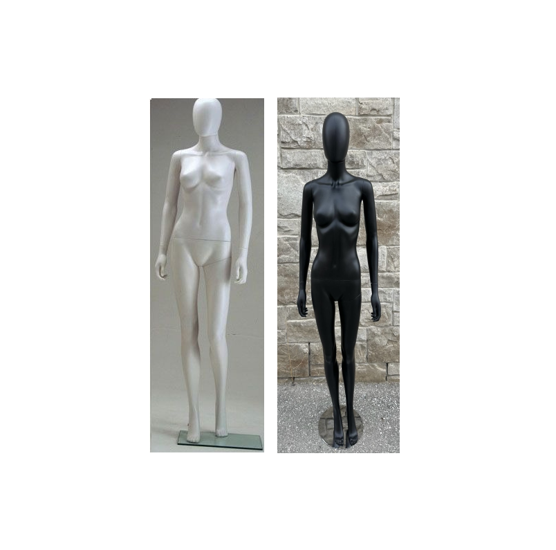 FEMALE EGG HEAD MANNEQUINS MATTE WHITE METAL BASE ENDURO PLASTIC